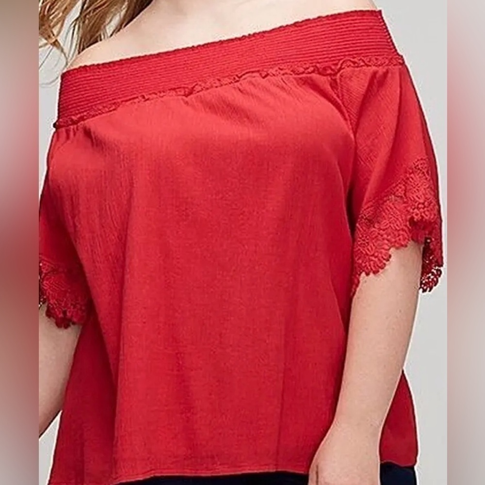 NWOT Lane Bryant Off the Shoulder Plus Size Top with Crochet Trim Short Sleeves